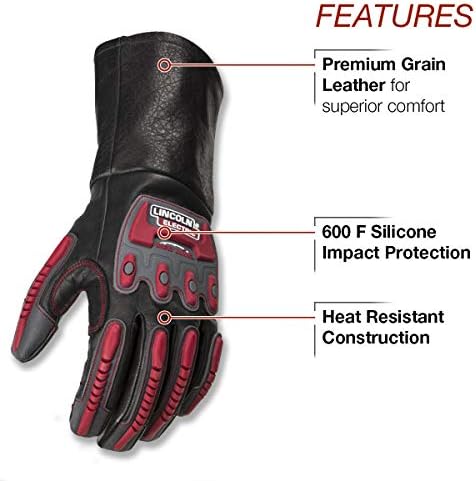 Lincoln Electric Roll Cage Welding/Rigging Gloves | Impact Resistant | Black Grain Leather |, X-Large (K3109-XL)
