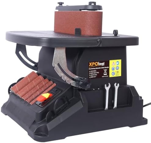 Oscillating Belt and Spindle Sander, 2-in-1 Combination Woodworking Sander with 4x24 Belt and 5 Sanding Sleeves, Tilting Table and Dust Port