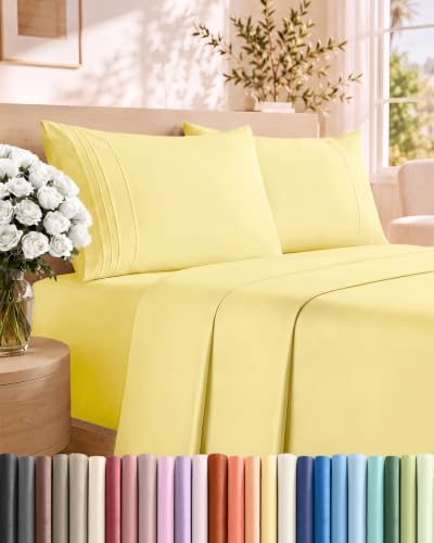 King Size 4 Piece Sheet Set - Comfy Breathable & Cooling Sheets - Yellow