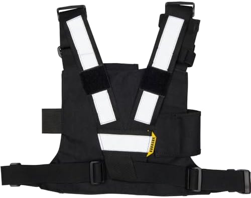 ROBOCUP Radio Chest Harness Vest - Adjustable Utility Organizer with Silent Buckle Closure - Full-Size Ham Radio Pouch, Secure Fit, Work Gear with D-Ring, Reflective Safety Stripes, Hook & Loop Patch