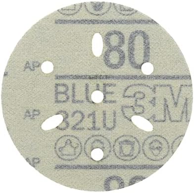 3M Hookit Blue Abrasive Disc, 321U, 36142, 3 in, 80+ Grade, Multi-Hole