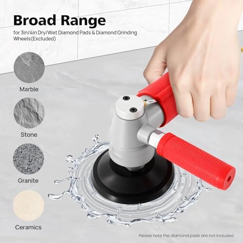 4" Pneumatic Wet Air Polisher/Water Sander, 4300 RPM Granite & Marble Stone Grinder, Lightweight Air Tool for Wet Edge Profiling, Concrete Countertop & Tile Polishing