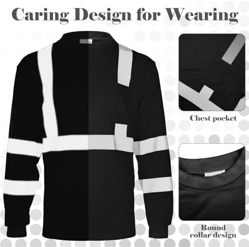 Amylove 4 Pcs Long Sleeve High Visibility Safety Shirts,XL,Orange, Black