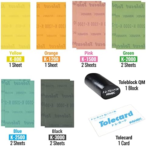 Tolecut Starter Kit - Full Sheet QM, PSA Sanding Sheets for Nibs, Runs and Imperfections, SP9739, K800 - K3000, 10 Sheets + 1 Toleblock + 1 Tolecard