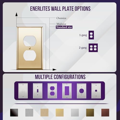 ENERLITES Duplex Receptacle Outlet Metal Wall Plate, Stainless Steel Outlet Cover, Corrosion Resistant, Size 1-Gang 4.50" x 2.76", 7721-PB, Stainless Steel 201, Polished Brass, Gold
