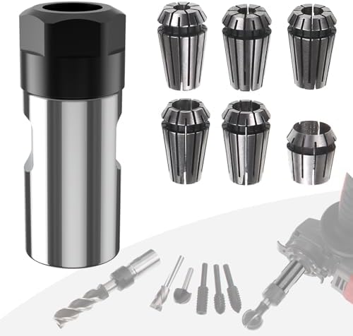 5/8"-11 Thread Angle Grinder Extension Shaft Set Electric Drill Conversion Collets Adapter Woodworking Tool Accessories Include Spring Collet (6, 1/4, 8, 9.5, 10, 1/2) 7PCS