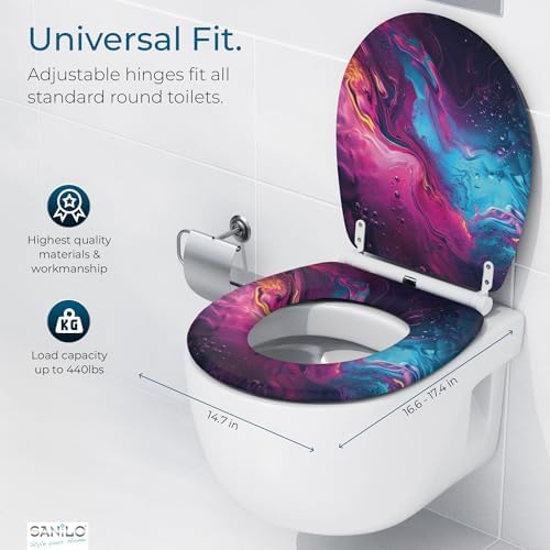 Sanilo Wooden Toilet Seat with Quick Release & Soft Close [ROUND] - Decorative & Slow Close Molded Wood Seat - With One Click for Easy Installation & Cleaning - With Adjustable Fit (Lumen)