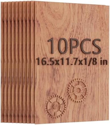 10 Pack Rosewood Plywood Sheets, 16.5"x11.7"x1/8" Unfinished Wood Blanks, Ideal for Laser Cutting, Engraving, DIY Crafts, Wood Burning, Sign Making & Home Decor