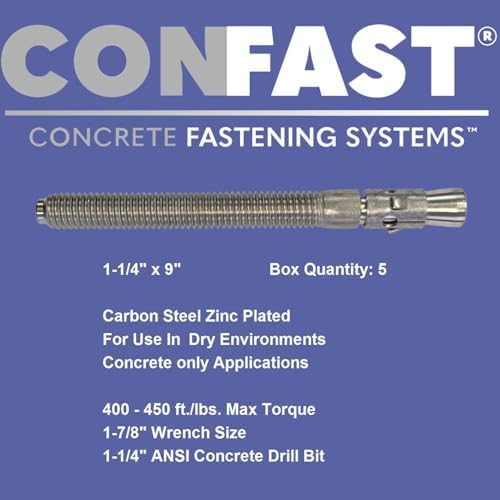 CONFAST 1-1/4" x 9" Wedge Anchor Zinc Plated (Box of 5)