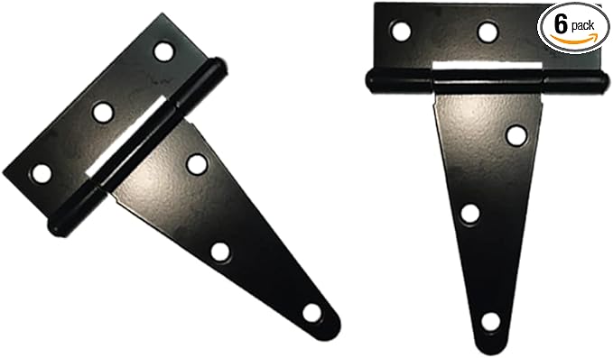 HLMOptimo Heavy Duty T Hinge Tee T Strap Shed Gate Barn Fence Door Hinge Wrought Rustproof All Size Black (2 pcs, 4 inch)