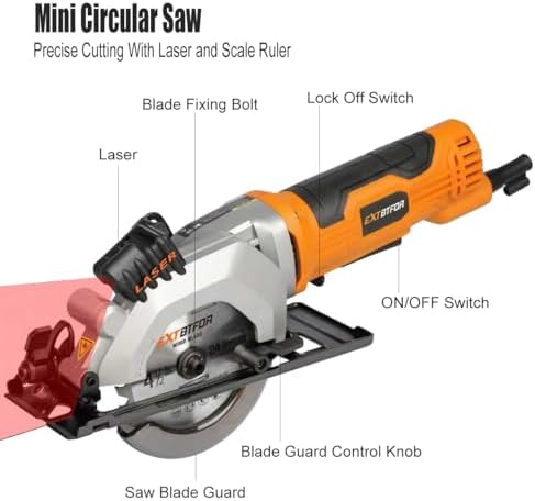 4.8A Power Circular Saw Corded,4000RPM Laser Guide 45° Max Angle