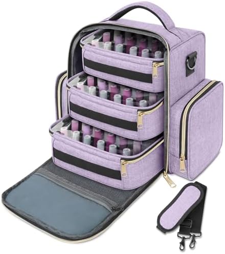 YOREPEK Nail Polish Organizer with 3 Removable Pouches & 72 Slots, Purple