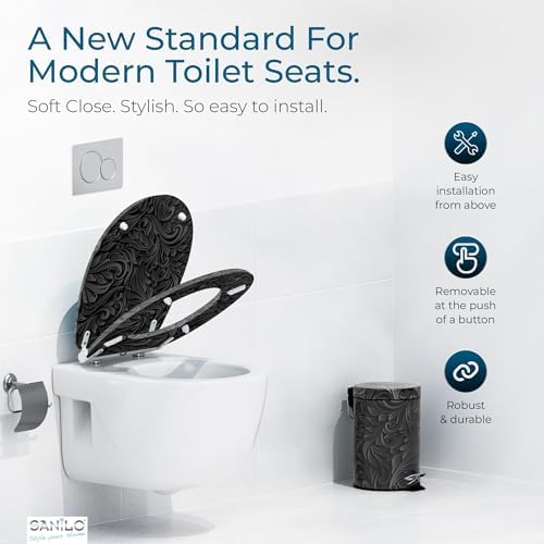 Sanilo Wooden Toilet Seat with Quick Release & Soft Close [ROUND] - Decorative & Slow Close Molded Wood Seat - With One Click for Easy Installation & Cleaning - With Adjustable Fit (Floral)
