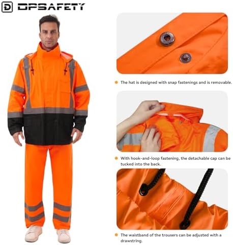 Hi Vis Safety rain Jacket，Reflective Class 3 Rain coat with Inner Mesh Lining and Pockets High Visibility Waterproof work Rain Suits for men&women（Tangerine,2XL/3XL）