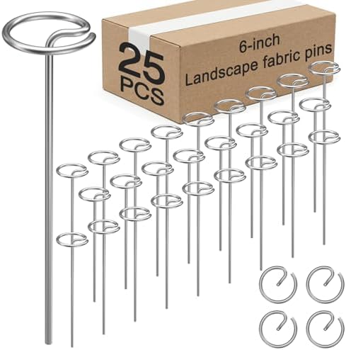 25 Pcs 6-Inch Heavy-Duty Galvanized Landscape Staples – Thickened 8 Gauge Circle Top Pins, Rust-Resistant for Weed Barrier, Landscape Fabric, and Garden Projects