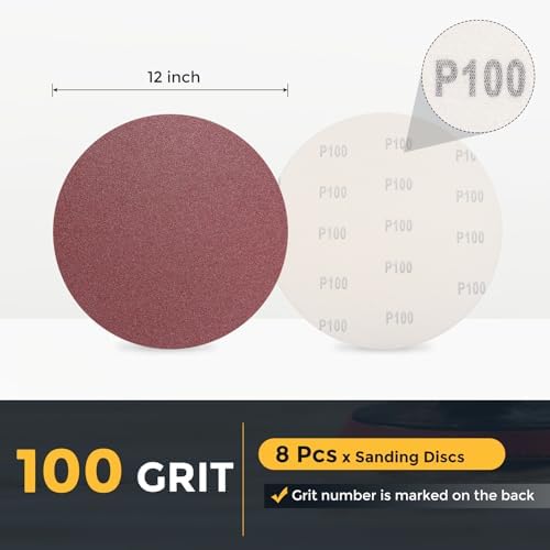 HARFINGTON 8 Pcs 12 Inch Sanding Discs 100 Grit Red Aluminum Oxide