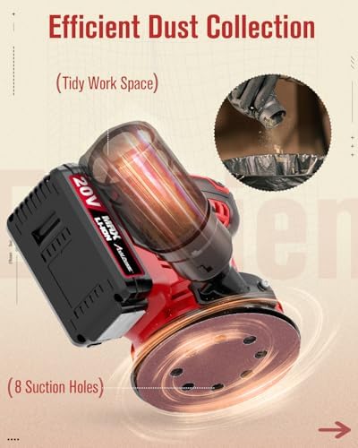 AVID POWER 20V Cordless Random Orbital Sander Tool 5”, 6 Variable Speeds