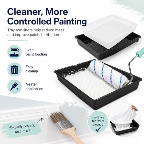 32PCS Paint Roller Kit with Adjustable Extension Pole, Microfiber Rollers, Paint Brushes, Tray Liners, Painter’s Tape and Drop Cloth for Walls, Ceilings, Furniture and Home Improvement Projects