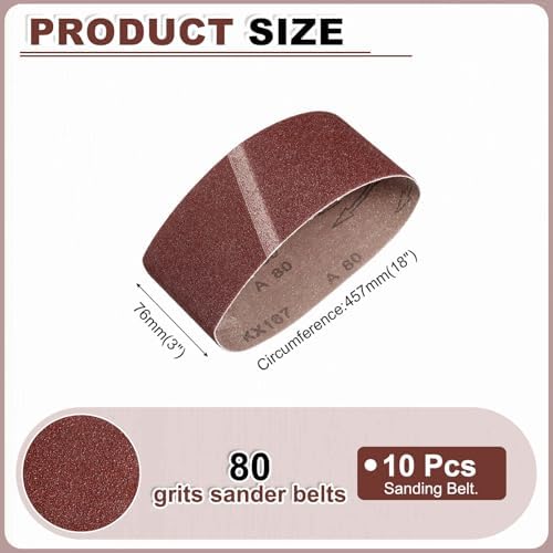 HARFINGTON 3 x 18 Inch Sanding Belts, 10 Pcs 80 Grits Aluminum Oxide