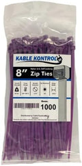Kable Kontrol Cable Zip Ties, 8 Inch, 1000 Pcs, 50lbs Test, Purple | Nylon Plastic, Self Locking, UL Listed, Indoor Use