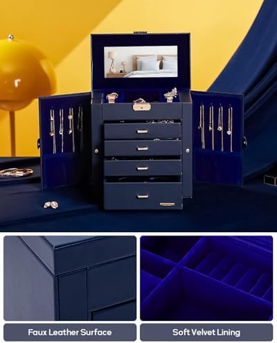 Homde Large Jewelry Box for Women: 5-Layer Organizer with Lock for Dresser