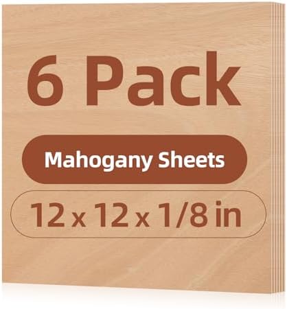 Rowood Mahogany Plywood Sheets for Laser Cutting,12x12x1/8inch,6 Pack 3mm Thin Unfinished Wood Crafts for Laser Engraving Blanks and DIY Ornaments and Architectural Model