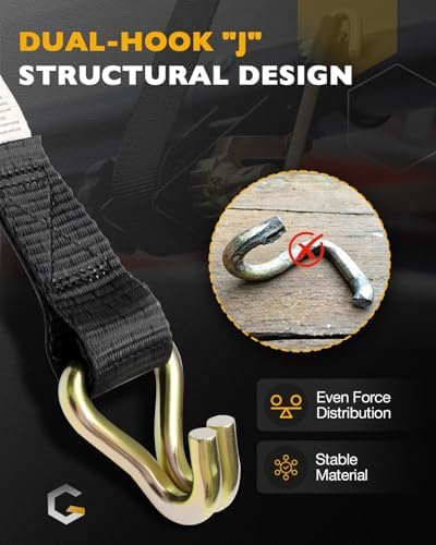 Ladder Rack Ratchet Straps with J-Hook (4PCS), Cargo Buckle Rack Lock Strap
