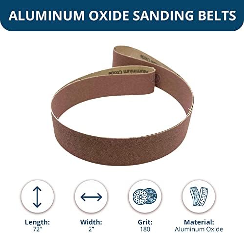 Benchmark Abrasives 2” x 72” Inch Sanding Belts with Aluminum Oxide Sand Paper for Metal Grinding, Sanding, Knife Polishing, Surface Blending Belt Sander Paper Belt for Woodworking (6 Pack), 180 Grit