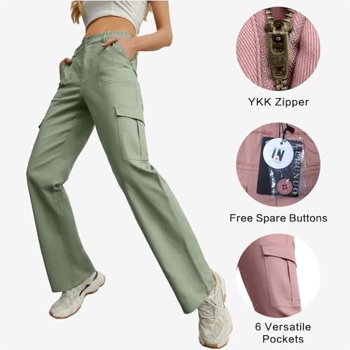 Lepunuo Cargo Pants for Women High Waisted Casual Pants Baggy Stretchy Wide Leg Y2K Streetwear with 6 Pockets
