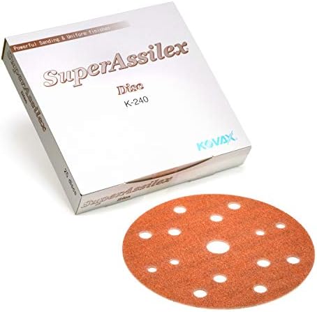Super Assilex Flexible 6 inch Sanding Discs, Brown K-240, 15 Holes, Hook & Loop, 193-2537, 25 Discs