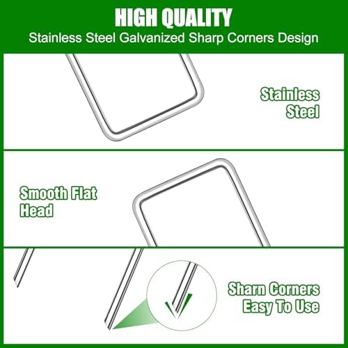 Garden Staples Set, 6Inch 11 Gauge 25pcs Galvanized Ground Nails, Anti-Rust,U-Shaped Lawn Spikes, 3mm Landscaping Fabric Pins for Weed Barrier, Groud Cover, Artificial Grass