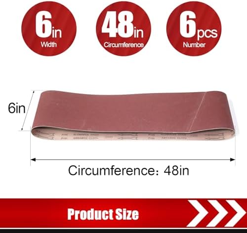 BOSHCRAFT 6 x 48 Inch Belt Sander Sanding Belt, 12 Pack Belt Sander Paper 80/120/150 Grits Assortment Aluminum Oxide Sanding Belts for Belt Sander Knife Sharpening Wood Metal Polishing