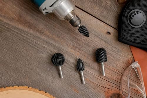 Kutzall 3-Piece Rotary Burr Kit - 1⁄4" Shaft, Very Coarse - Wood Carving Bits for Bosch, DeWalt, Milwaukee Tools - Structured Tungsten Carbide