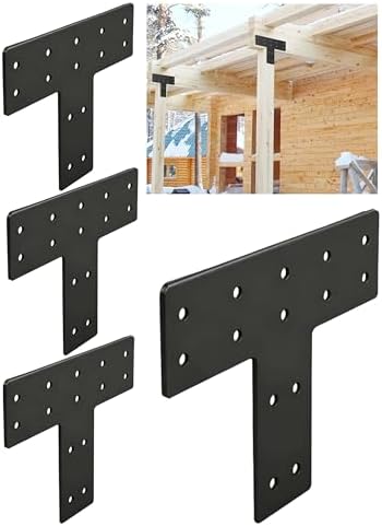 4 Pcs Ultra-Thick T Post Bracket, 12" x 8" Extreme Weatherproof Flat Mending Plate, Heavy Duty Structural Connector for 4x4 6x6 Lumber, Outdoor Pergola, Cabin & Deck Timber Framing