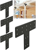 4 Pcs Ultra-Thick T Post Bracket, 12" x 8" Extreme Weatherproof Flat Mending Plate, Heavy Duty Structural Connector for 4x4 6x6 Lumber, Outdoor Pergola, Cabin & Deck Timber Framing