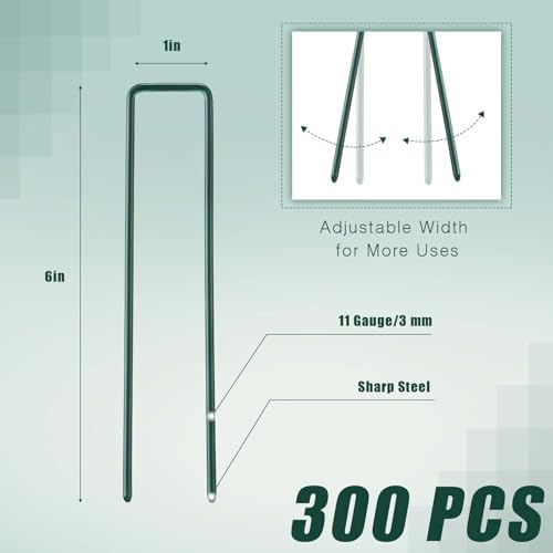Therwen 300 Pcs 6 in Green Landscape Staples Artificial Grass Turf Stakes