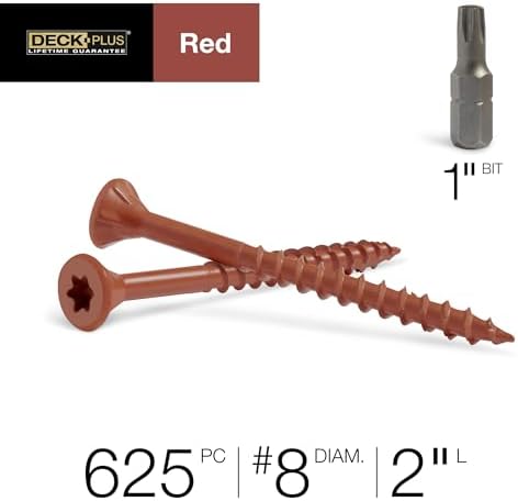 Deck Plus Wood Screws, #8 x 2in, 735 Pack, Red Epoxy Finish
