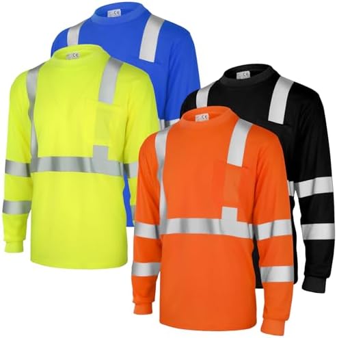 Amylove 4 Pcs Long Sleeve High Visibility Safety Shirts,XXXL,4 Colors