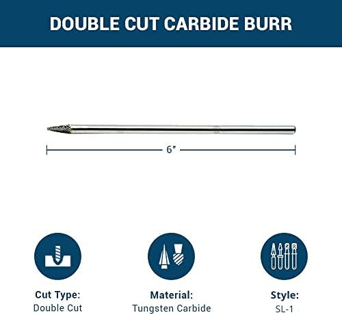 Benchmark Abrasives 6” Taper Shape Radius Double Cut Tungsten Carbide Die Grinder Bits Metal Deburring Tool Rotary Burr, 1/4 Inch Shaft, Engraving Tool for Woodworking Shaping Carving (SL-1)