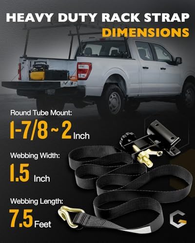 Ladder Rack Ratchet Straps with J-Hook (Pair), 2" Black Round Tube Mount