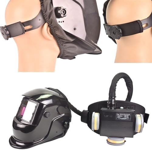 True Color Auto Darkening Welding Helmet with PAPR Respirator System, Large Viewing Screen Welding Hood with Fan for MIG TIG ARC, Powered Air Purifying Respirator Mask (Black)