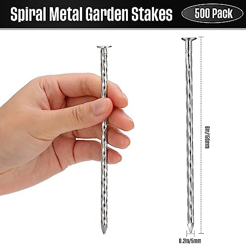 Nuenen 500 Pack 6 Inch Spiral Metal Landscape Spikes Artificial Turf Stakes Galvanized Grass Nails Heavy Duty Landscape Edging Anchoring Spikes for Artificial Turf Weed Barriers Paver Carpentry Tent