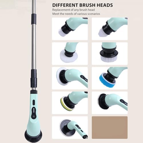 Electric Spin Scrubber, Powerful Handheld Rotating Cleaner Brush with Adjustable Extension Handle for Kitchen Bathroom White