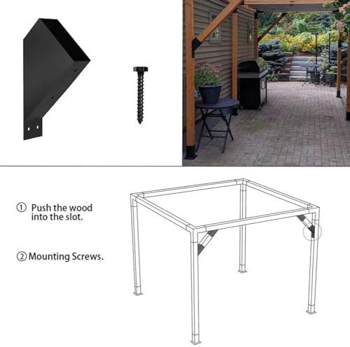 8Pcs 45 Degree Angle Brackets for Pergola Kits - Heavy-Duty Metal Gazebo Brackets & 2x4 Wood Connector, Universal DIY Pergola Bracket Kit with Lumber Compatibility
