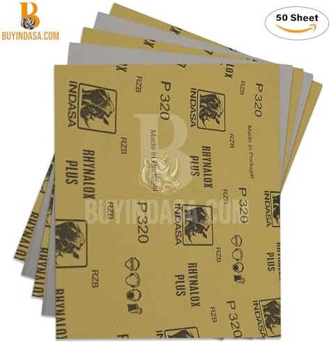 Indasa 50 PCS 9x11 Sandpaper Rhynalox Plusline - 80 Grit Dry Sanding Sheets, Professional-Grade Abrasive for Wood, Metal, Automotive, and Paint Finishing - Durable, Clog-Resistant Sand Paper