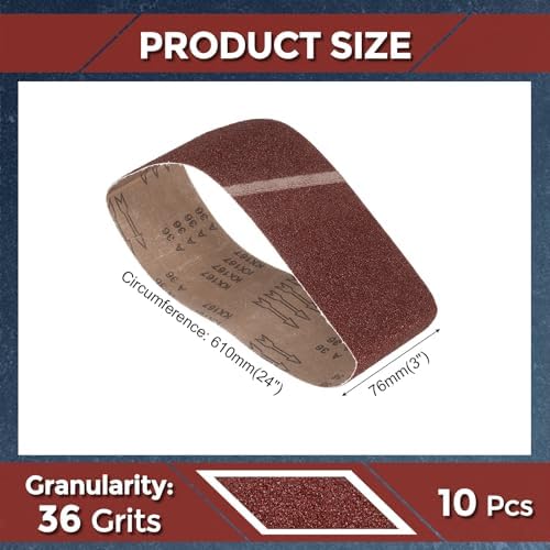 10 Pcs Sanding Belts 3 x 24 Inch 36 Grit Aluminum Oxide