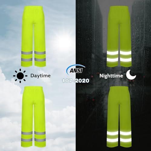 TCCFCCT Rain Suits for Men Waterproof Class 3 Reflective Rain Pants, Lightweight Rain Pants for Men with Hood, High Visibility Rain Gear for Safety Work & Outdoors, Durable, 2XL-3XL Yellow P