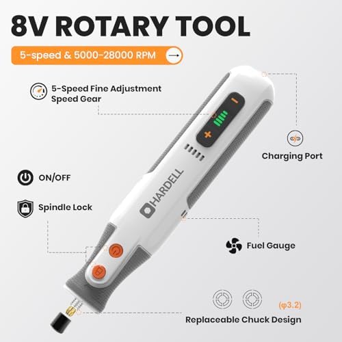 HARDELL 8V Cordless Rotary Tool Kit, 5‑Speed, 42 Accessories, 28000RPM