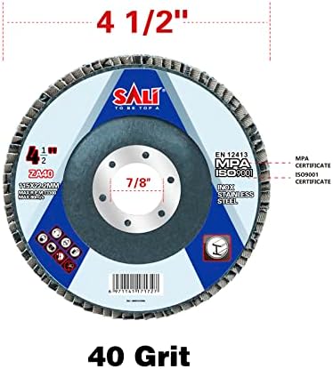 Sali 20 Pack Zirconia Flap Disc 40 Grit 4.5" x 7/8-Inch Sanding Disc Bevel Type #29 Premium and Industrial Grade Angle Grinder Grinding Wheel High Performance Edge Grinding