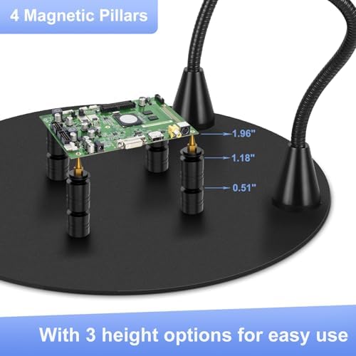 Magnetic Helping Hands Soldering Station with 4 Magnetic Pillars PCB Holder, Magnifying Glass with light, Magnifier with Extra Hand Tool for Electronic Repair Soldering Jewelry Crafts